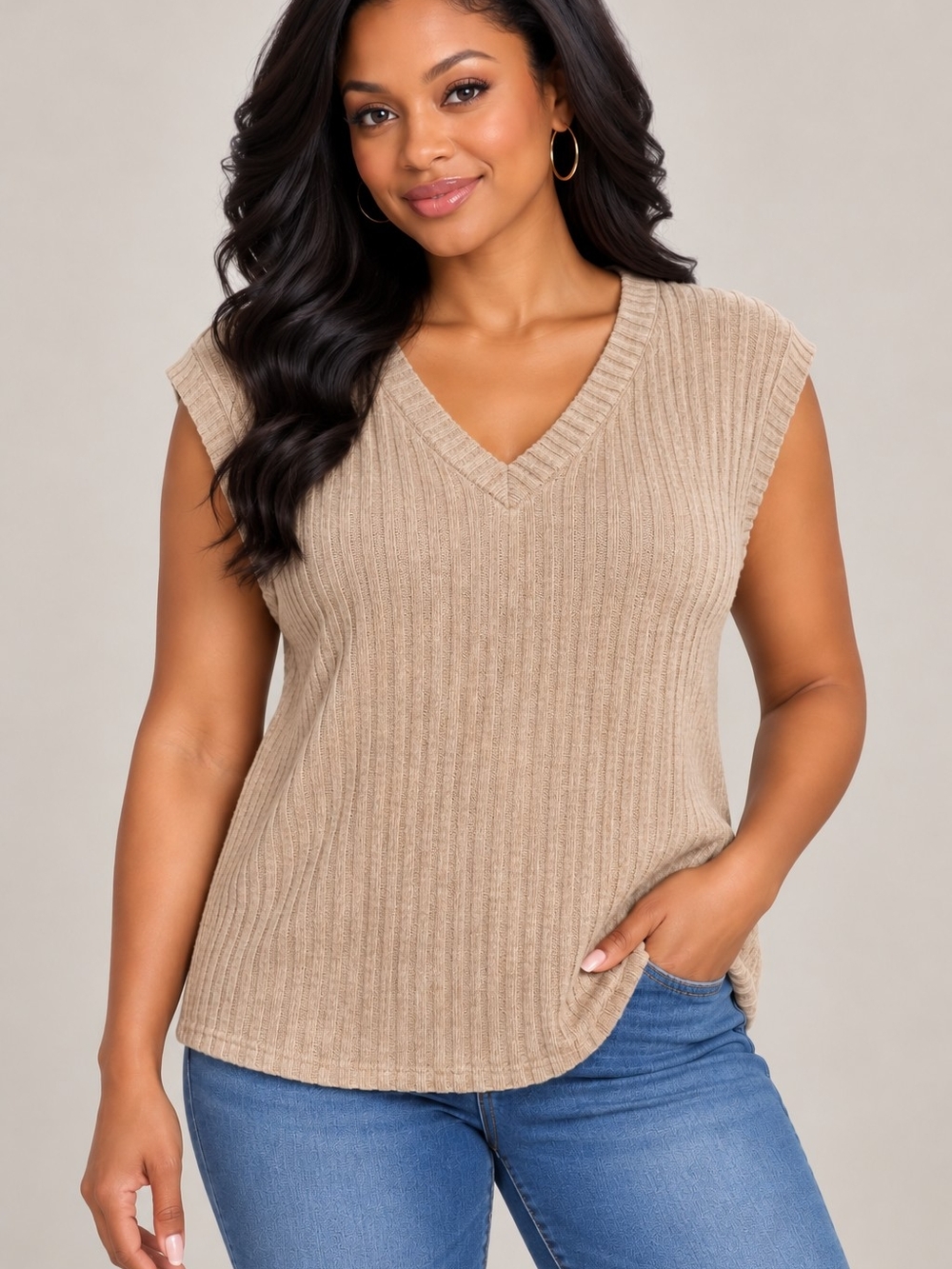 Moshu Ribbed V-Neck Sleeveless Knit Tank - NWT